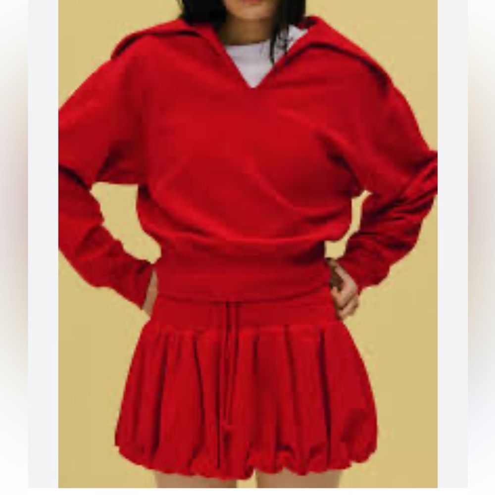 Zara Red Two-Piece Sweatshirt and Bubble Skirt Set